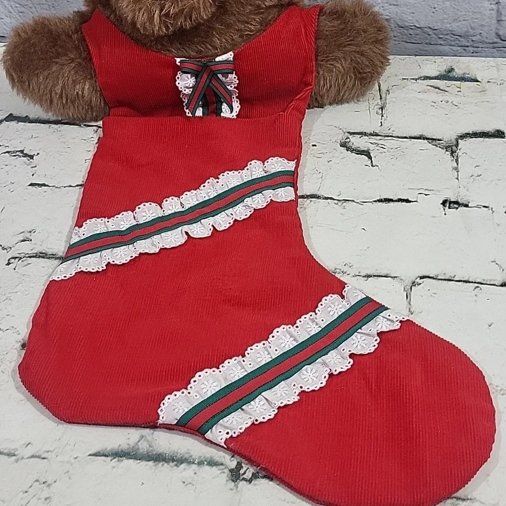Vintage Teddy Bear Christmas Stocking Red Corduroy Classic Traditional‎